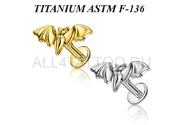 Лабрет из титана Ti Metal летучая мышка