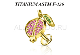 Лабрет из титана Ti Metal гранат