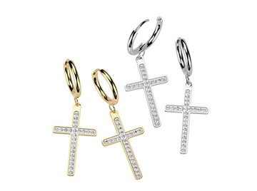 Серьги крест с кристаллами