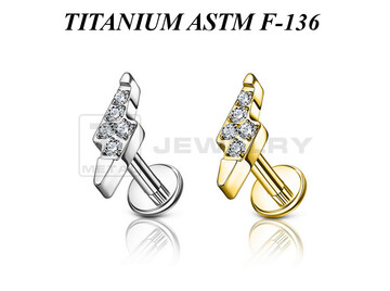 Лабрет из титана Ti Metal кристальная молния