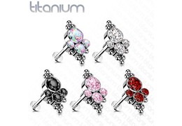 Безрезьбовой лабрет из титана с кластером страз