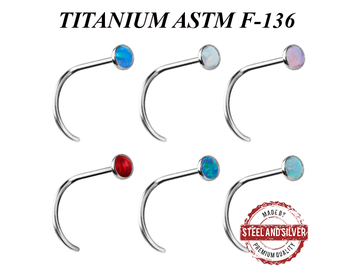 Нострил из титана Steel and Silver с опалом